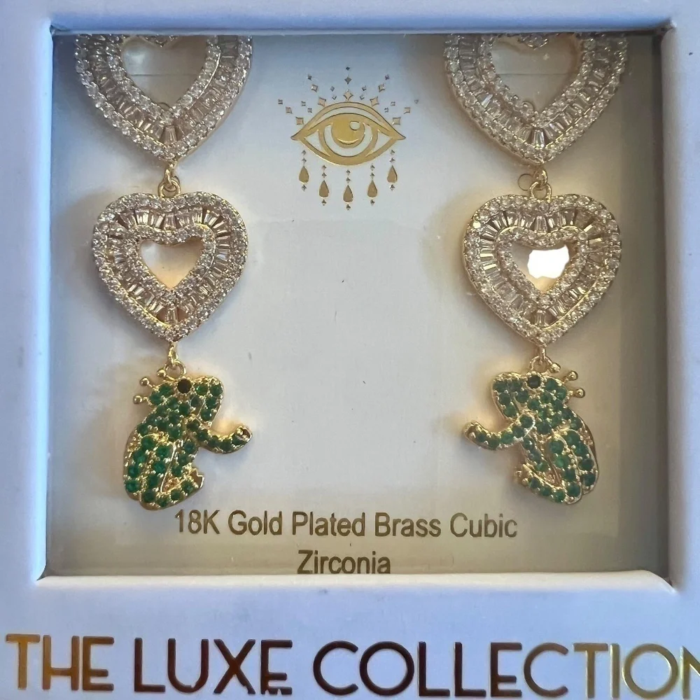 18K Goldplated & Cubic Zirconia Frog Drop Earrings - NWT - Picture 5 of 5